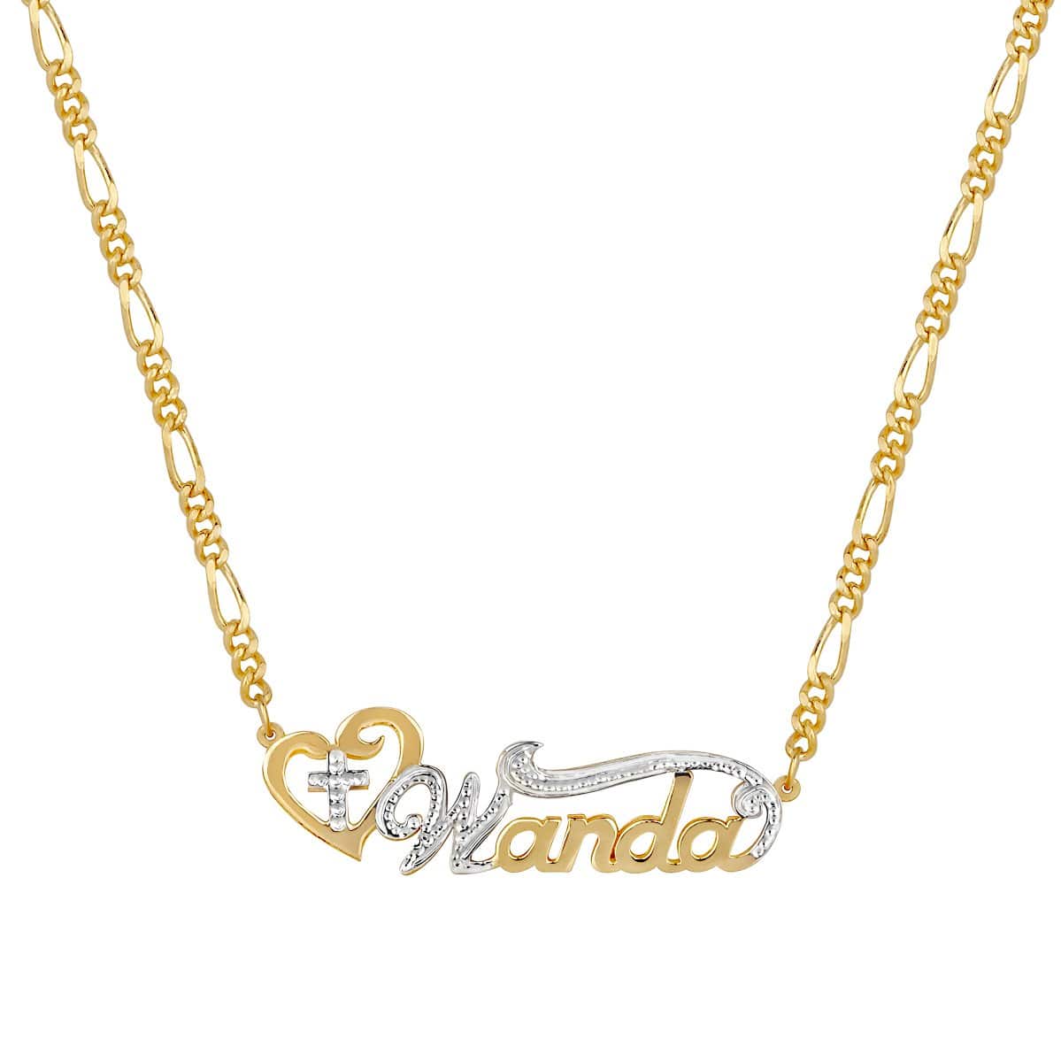 14k Gold over Sterling Silver / Figaro Chain Copy of Double Plated Nameplate Necklace "Jessica"