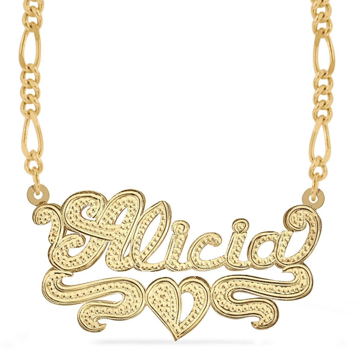 14k Gold over Sterling Silver / Figaro Chain Custom Double Plated Name Necklace &quot;Alicia&quot;