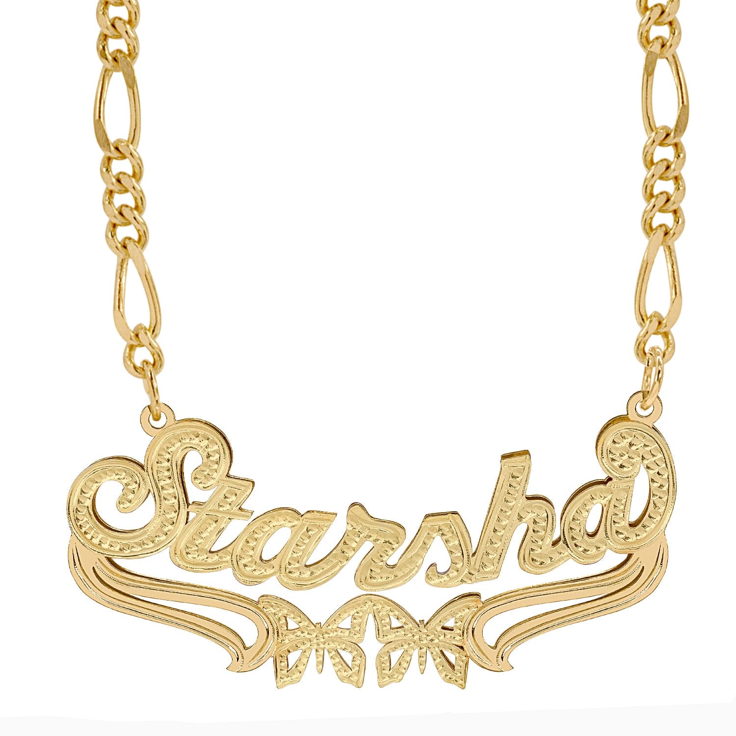 Two-Tone. Sterling Silver / Figaro chain Custom Double Plated Name Necklace "Starsha" with Figaro chain