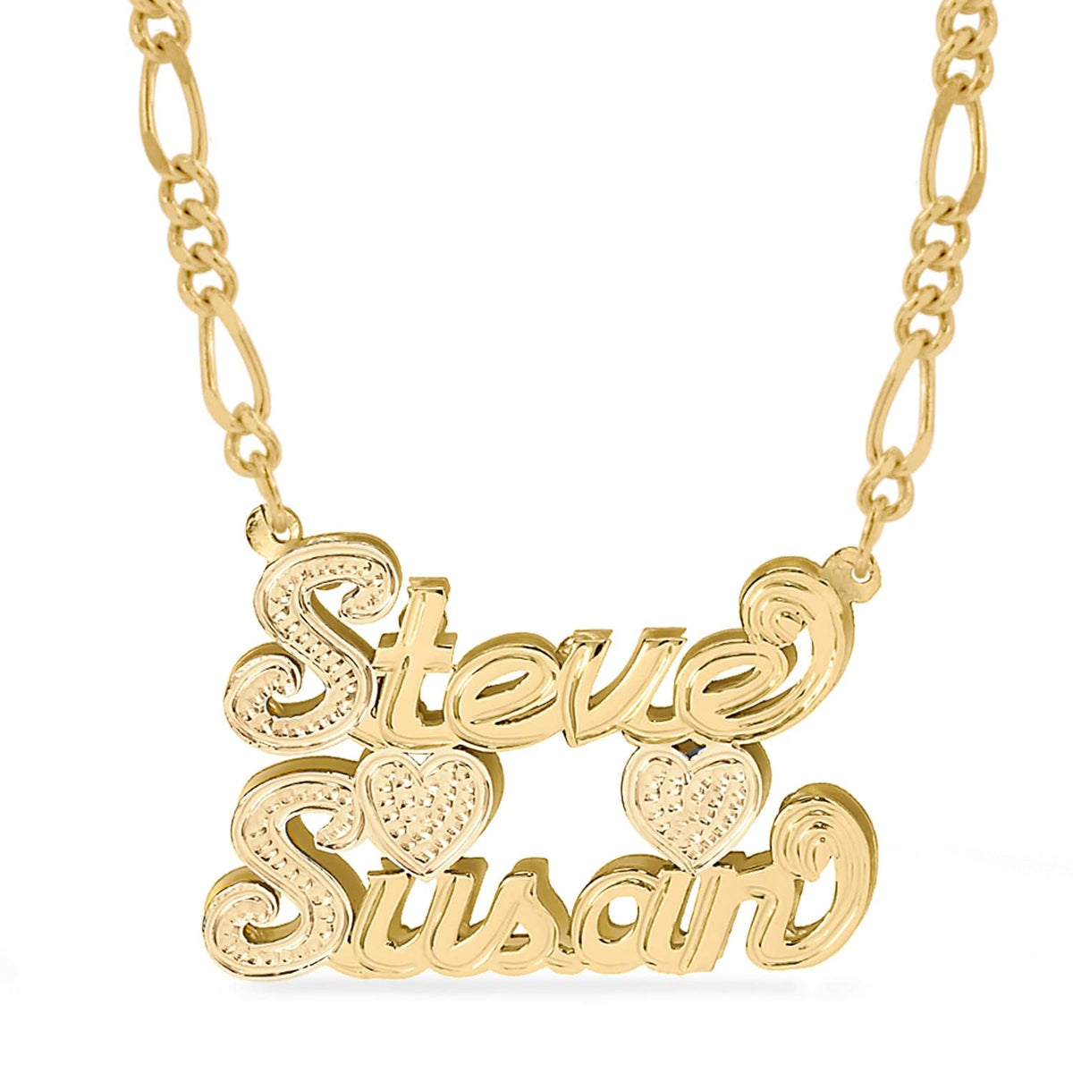 14k Gold over Sterling Silver / Figaro Chain Double Plated Couples Name Necklace with Figaro chain