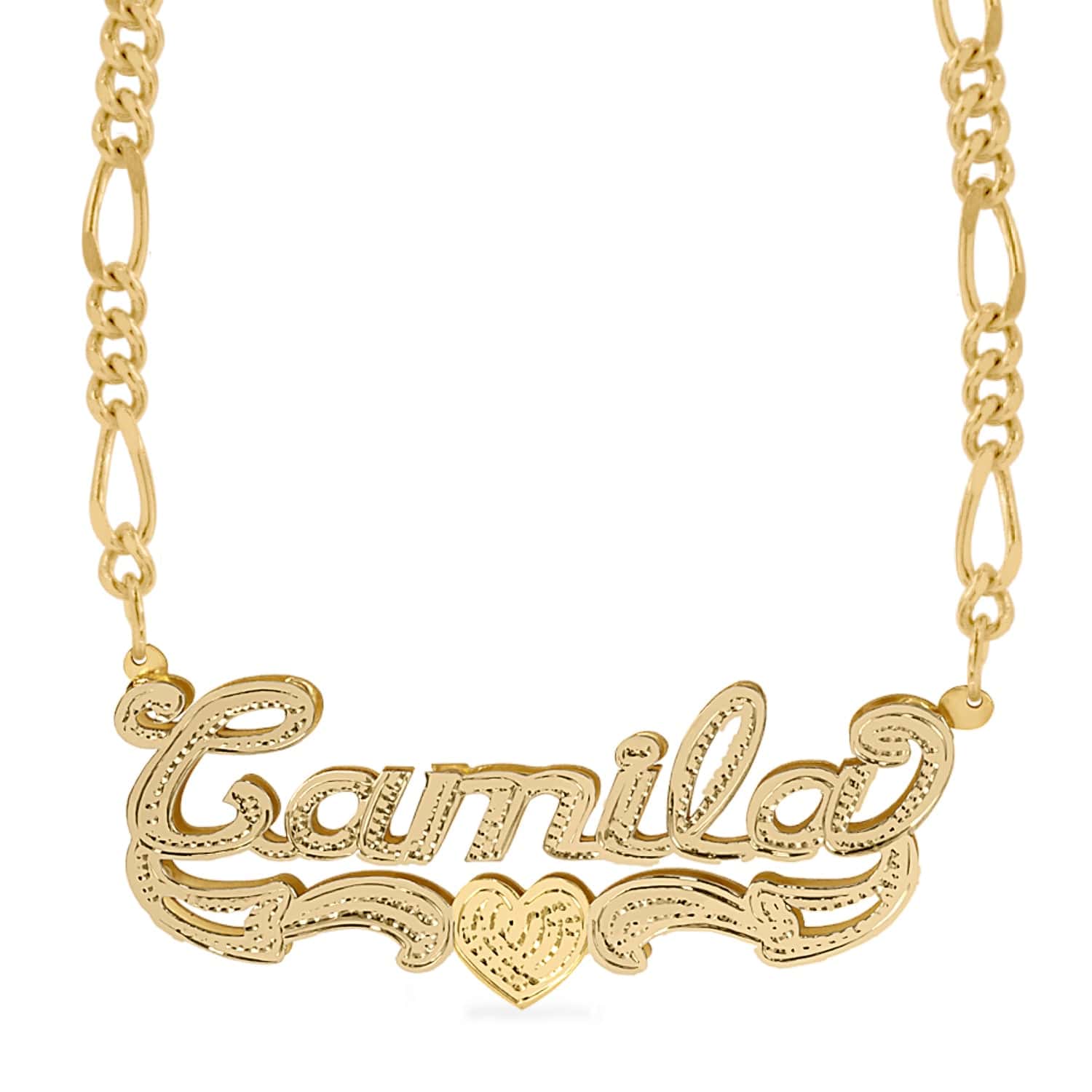 Two-Tone. Sterling Silver / Figaro Chain Double Plated Name Necklace "Camila" with Figaro chain