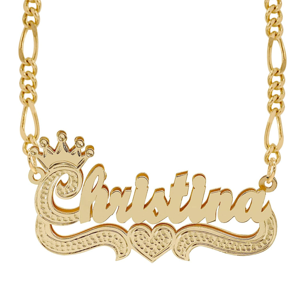 14k Gold over Sterling Silver / Figaro Chain Double Plated Name Necklace &quot;Christina&quot;