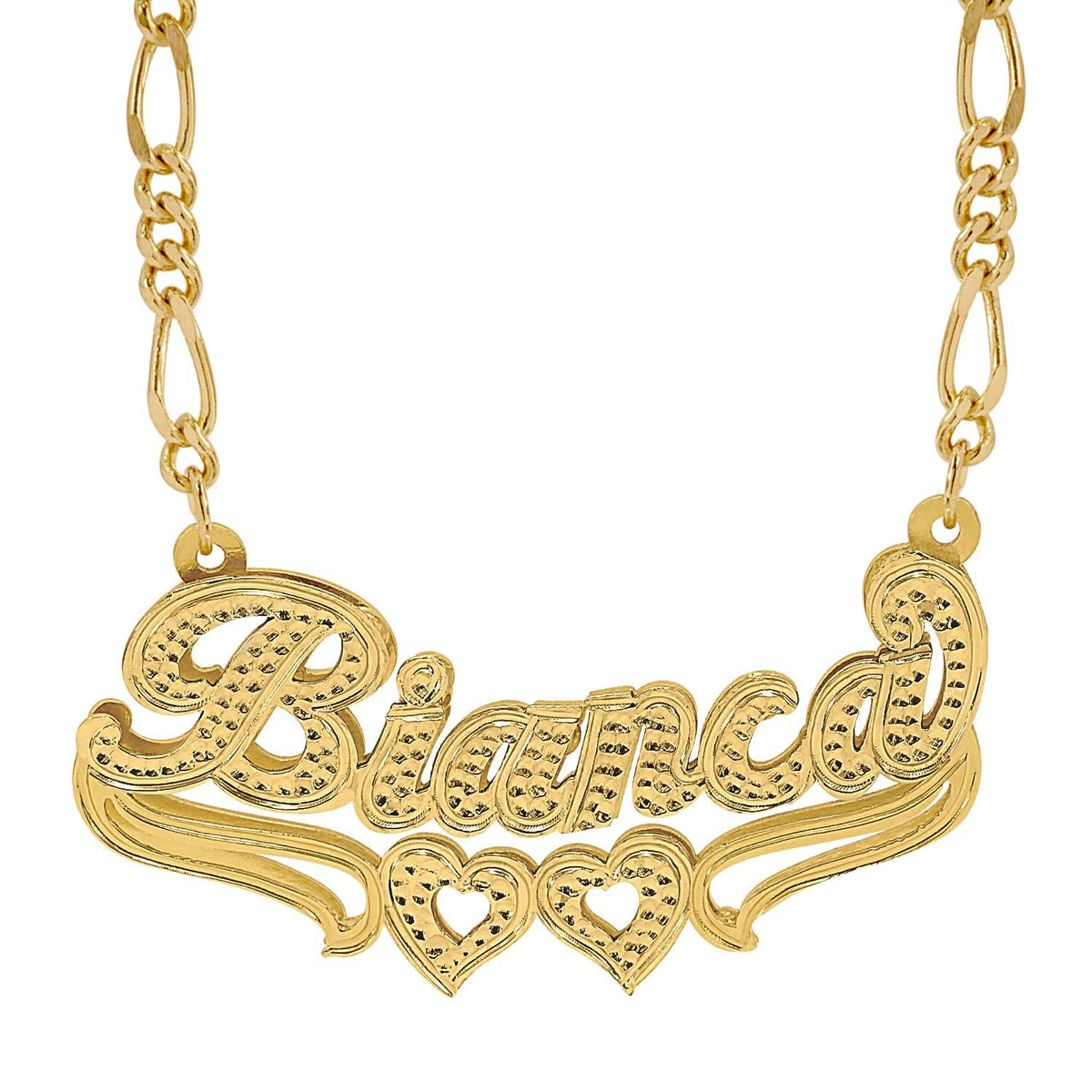 14k Gold over Sterling Silver / Figaro Chain Double Plated Nameplate Necklace &quot;Bianca&quot; With Figaro chain