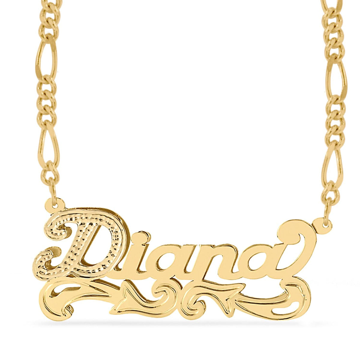 14k Gold over Sterling Silver / Figaro Chain Double Plated Nameplate Necklace &quot;Diana&quot;