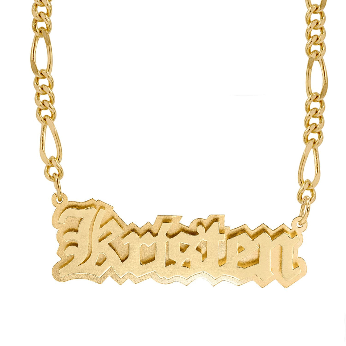 14k Gold over Sterling Silver / Figaro Chain Double Plated Nameplate Necklace &quot;Kristen&quot; With Figaro Chain