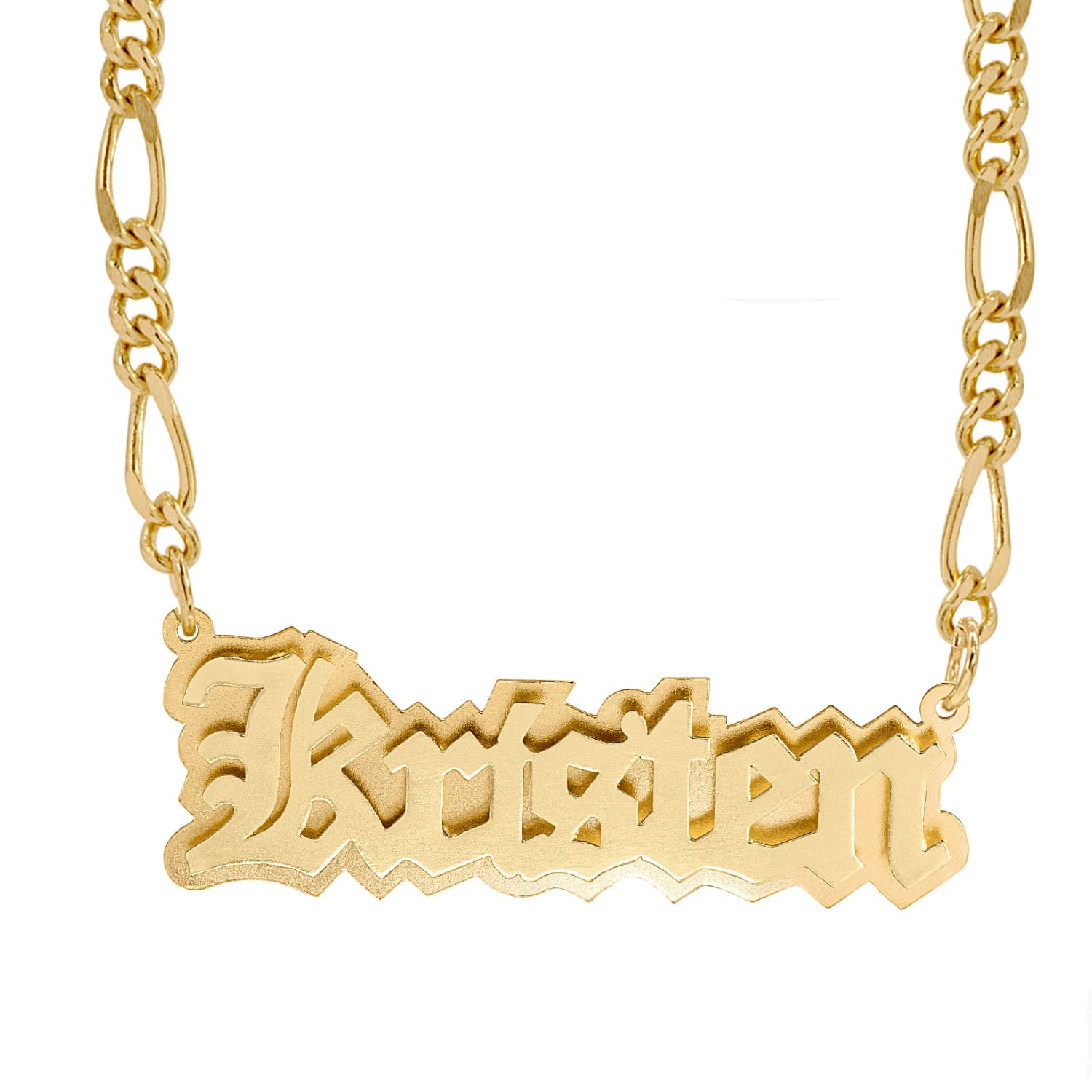 14k Gold over Sterling Silver / Figaro Chain Double Plated Nameplate Necklace "Kristen" With Figaro Chain