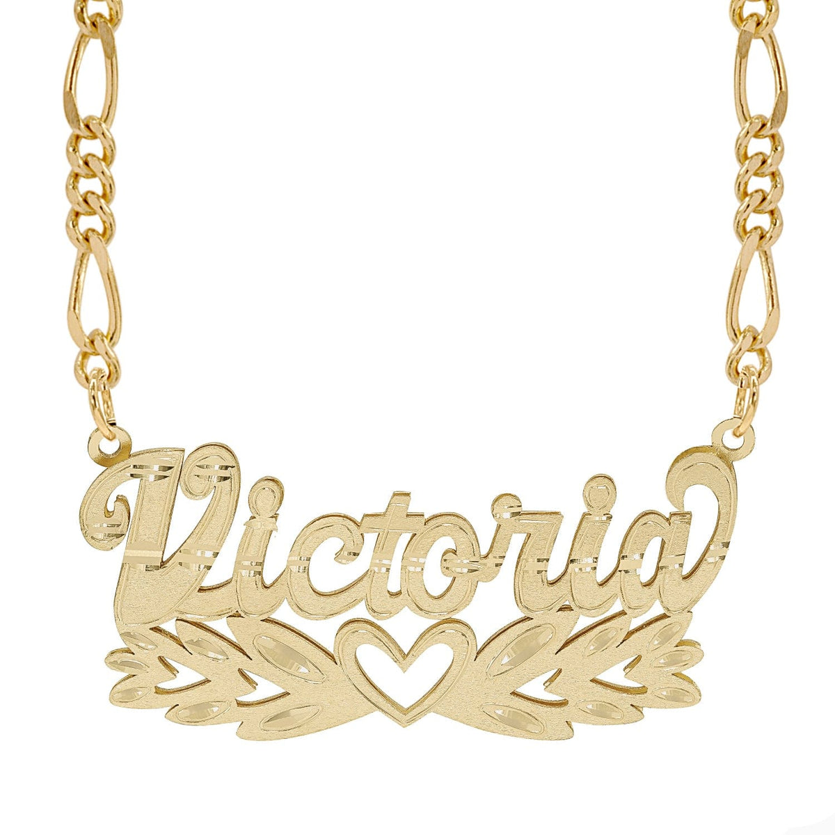 14K Gold over Sterling Silver / Figaro chain Personalized Double Nameplate Necklace &quot;Victoria&quot; with Figaro chain