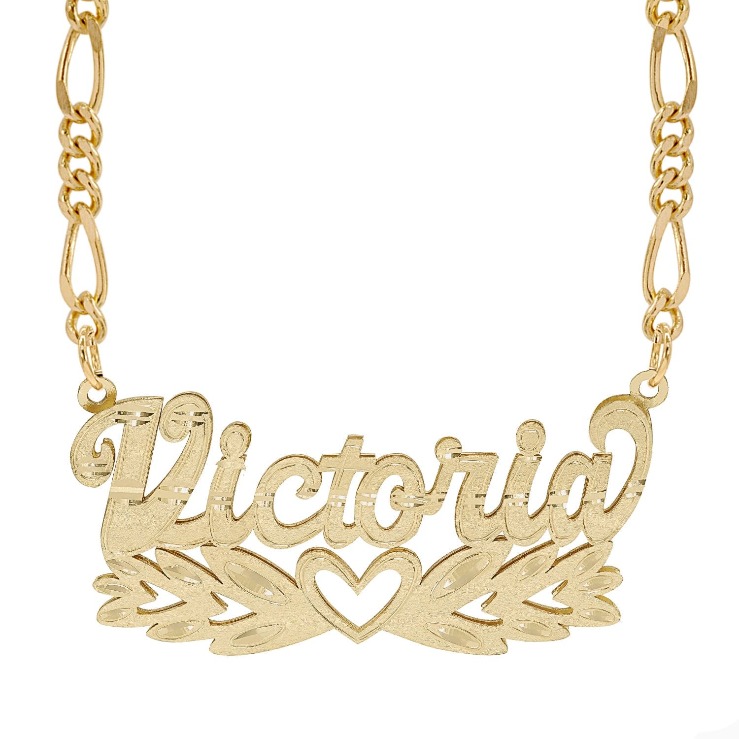 14K Gold over Sterling Silver / Figaro chain Personalized Double Nameplate Necklace "Victoria" with Figaro chain