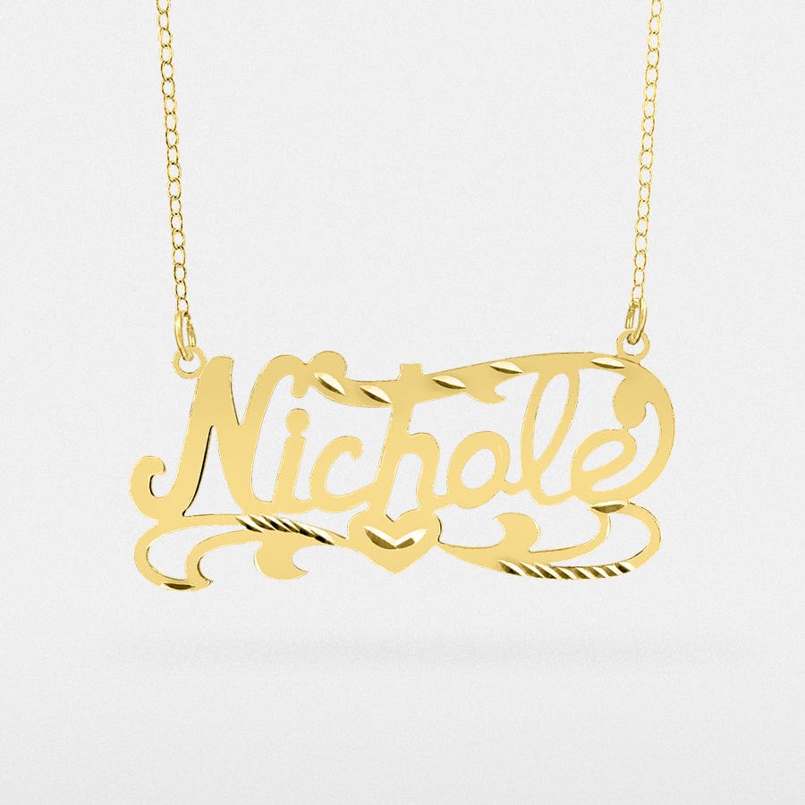 14K Gold over Sterling Silver / Link Chain Copy of Double Plated Name Necklace "Nichole" w/  Diamond-cut