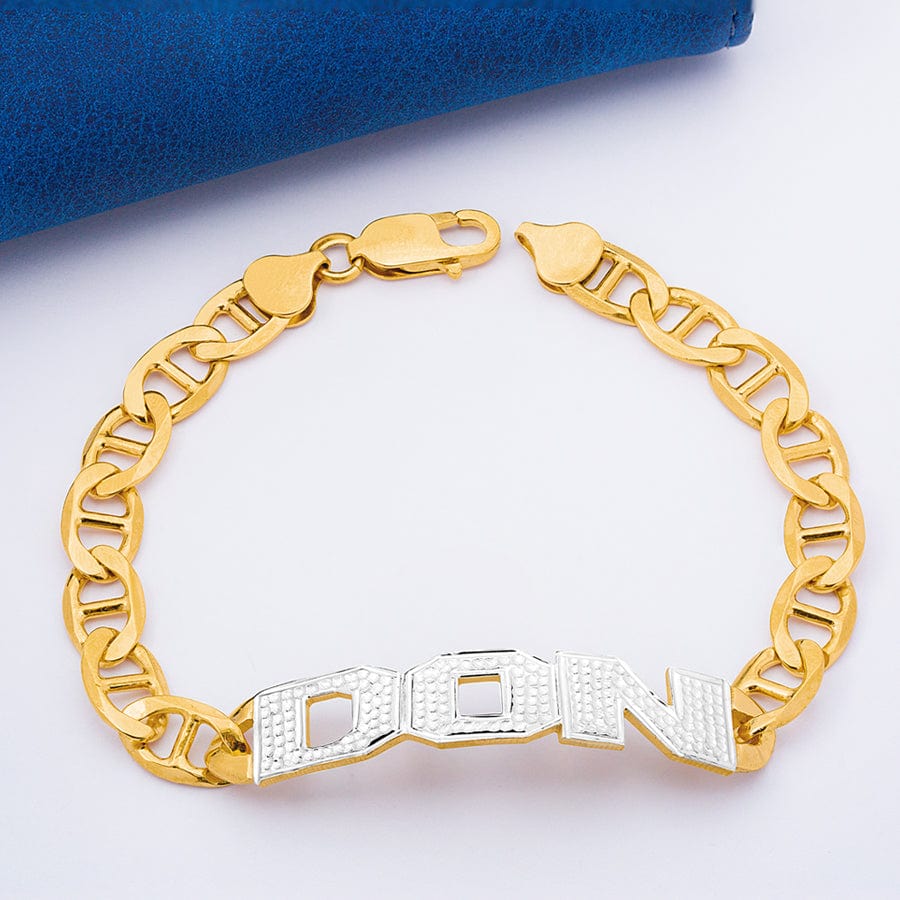 14K Gold over Sterling Silver Men's Personalized Name Bracelet "DON"