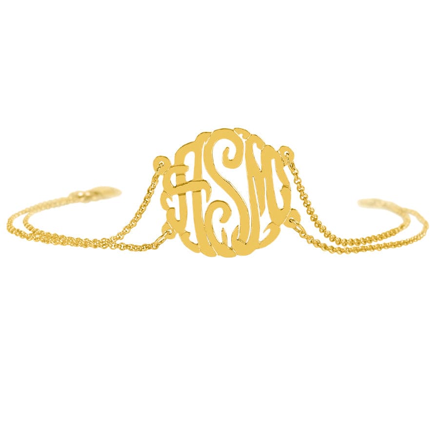 14K Gold over Sterling Silver Monogram Bracelet with Rollo Chain