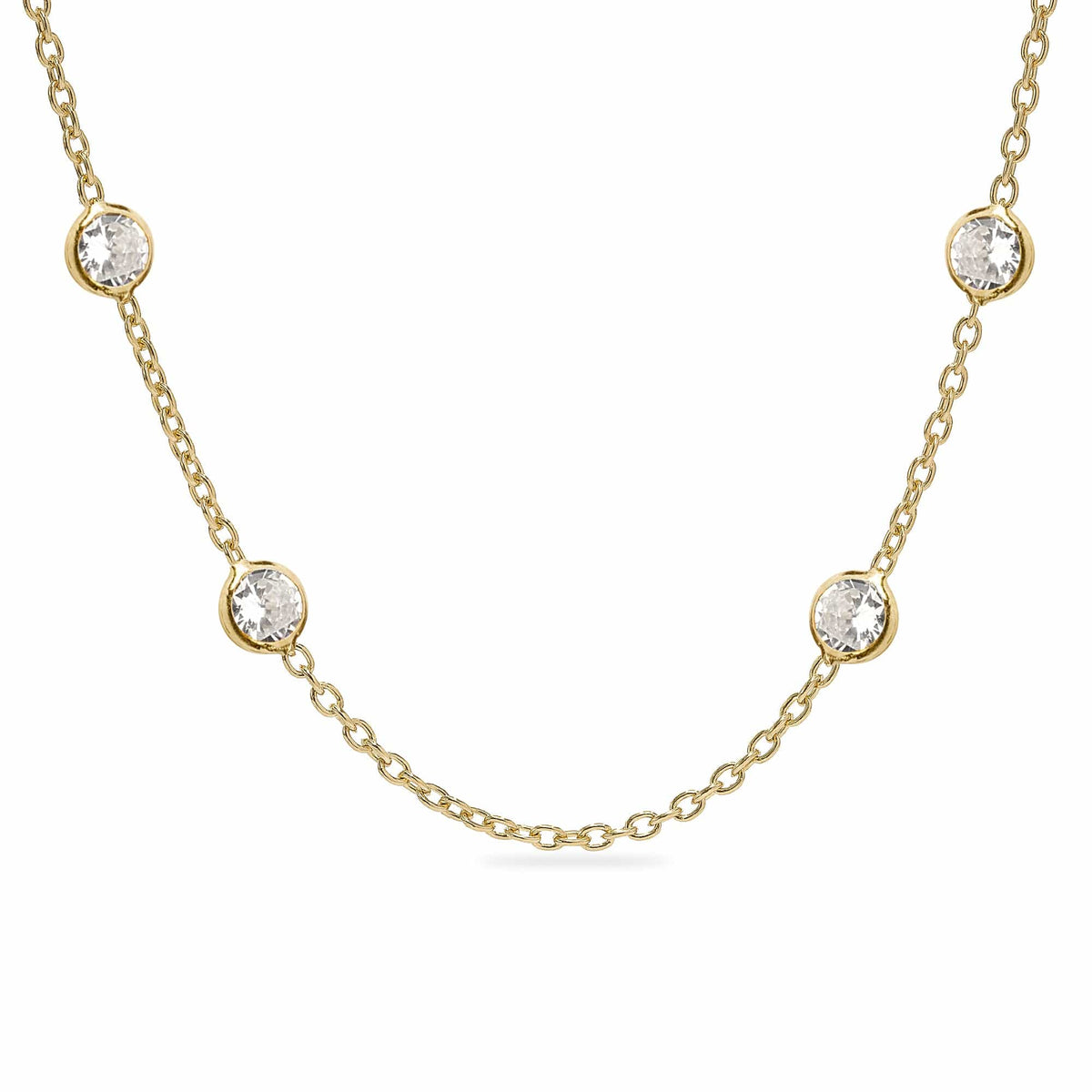 14k Gold over Sterling Silver NAKED LINK CHAIN WITH ZIRCONIA