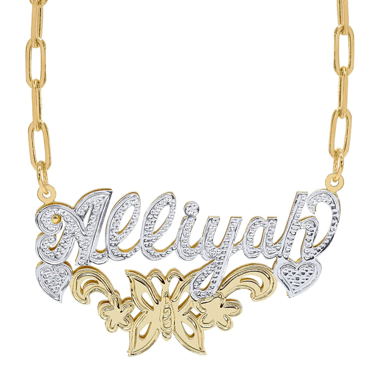 14K Gold over Sterling Silver / Paper Clip Chain Copy of Fancy Double Plated Name Necklace &quot;Alexandra&quot;