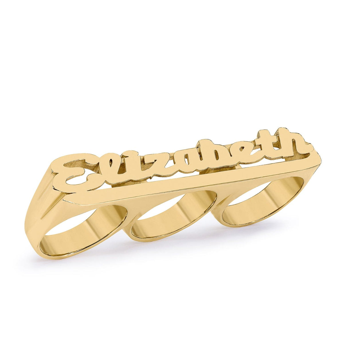 14K Gold over Sterling Silver Personalized Three-Finger High Polish Name Ring