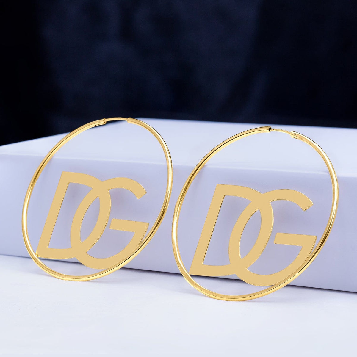 14k Gold over Sterling Silver Personalized Two Initials Hoop Earrings