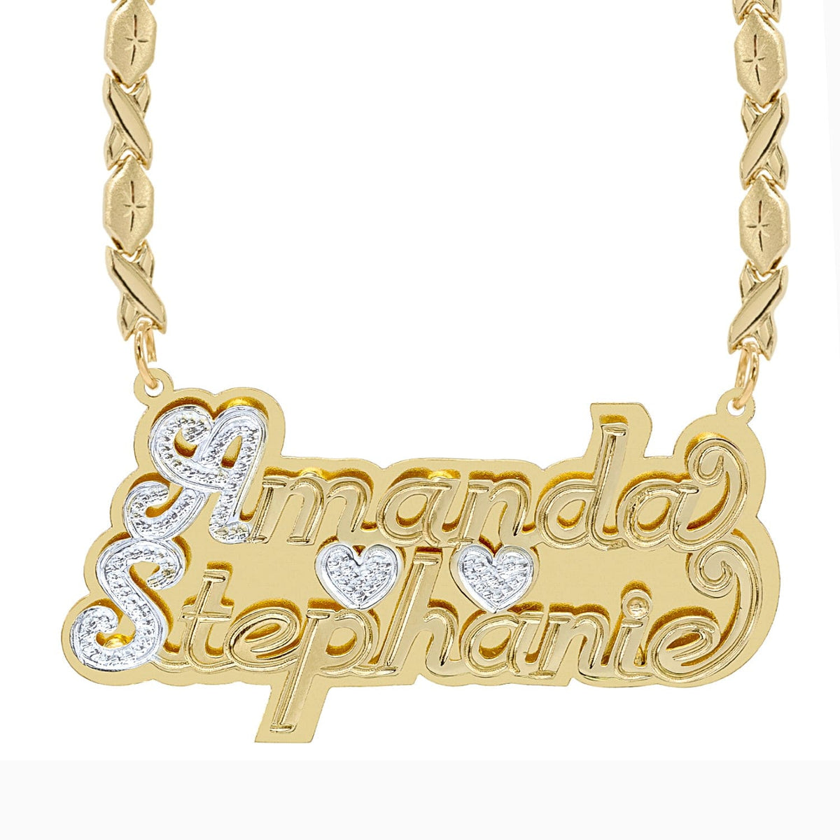 14k Gold over Sterling Silver / Xoxo Chain Copy of Double Plated Nameplate Necklace