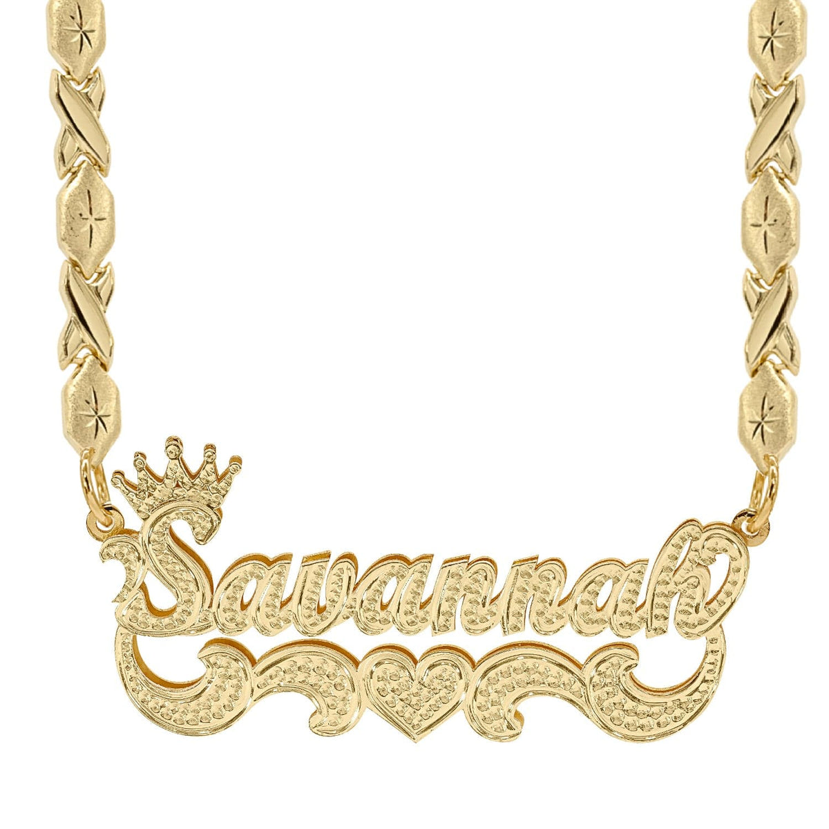 14k Gold over Sterling Silver / Xoxo Chain Crown Double Plated Name Necklace &quot;Savannah&quot; with Xoxo chain