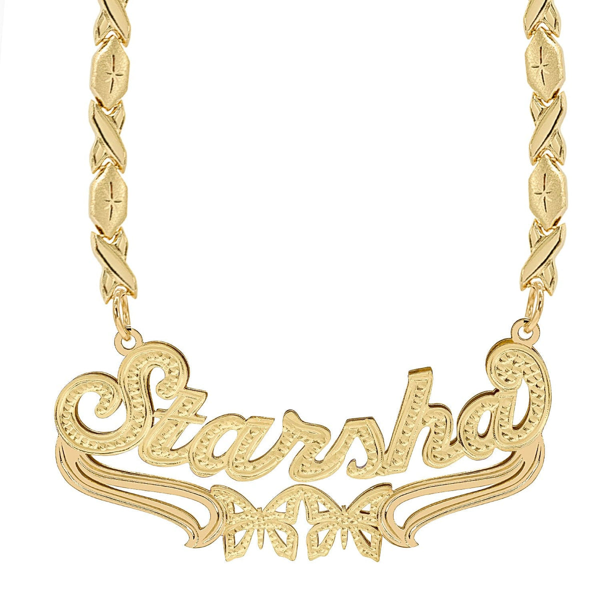 14k Gold over Sterling Silver / Xoxo Chain Custom Double Plated Name Necklace &quot;Starsha&quot; with Xoxo chain