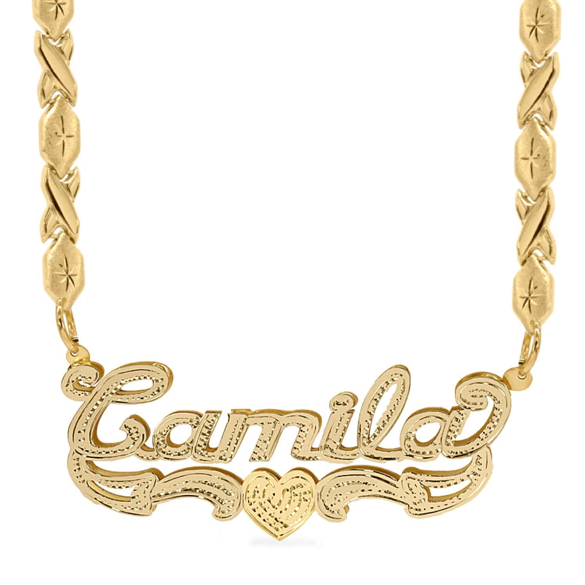 14k Gold over Sterling Silver / Xoxo Chain Double Plated Name Necklace &quot;Camila&quot;