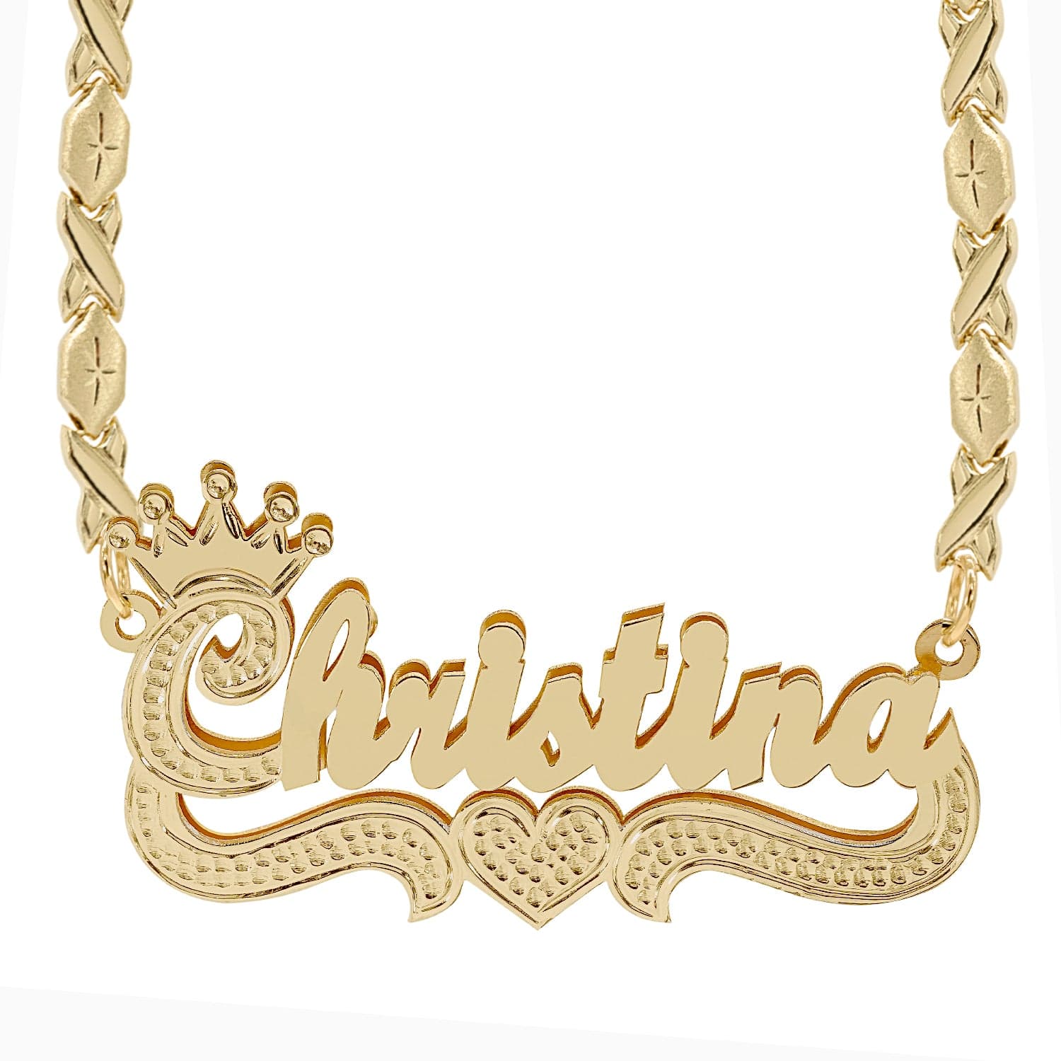 Two-Tone Sterling Silver / Xoxo Chain Double Plated Name Necklace "Christina" with Xoxo chain
