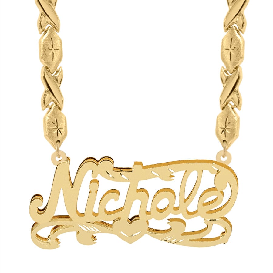 14K Gold over Sterling Silver / Xoxo Chain Double Plated Name Necklace "Nichole" w/  Diamond-cut and Xoxo chain