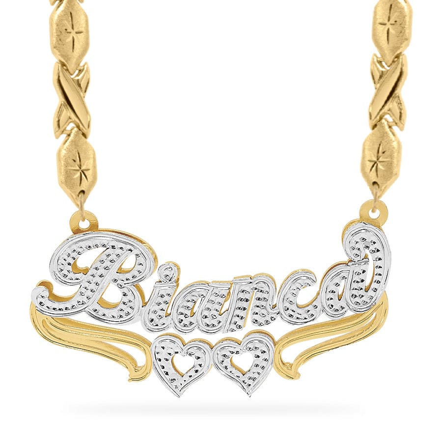 14K Gold over Sterling Silver / Xoxo Chain Double Plated Nameplate Necklace &quot;Bianca&quot; With Xoxo Chain