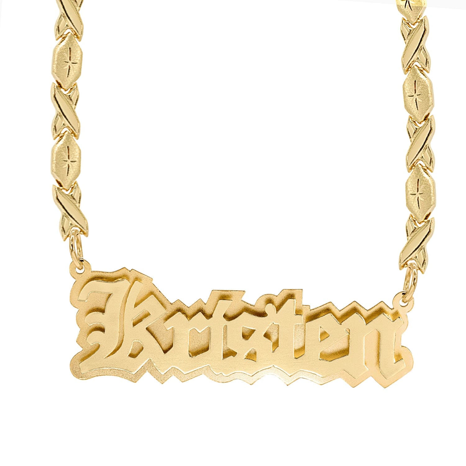 14k Gold over Sterling Silver / Xoxo Chain Double Plated Nameplate Necklace "Kristen" With Xoxo Chain
