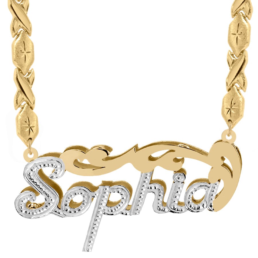 14K Gold over Sterling Silver / Xoxo Chain Double Plated Nameplate Necklace "Sophia" with Xoxo chain