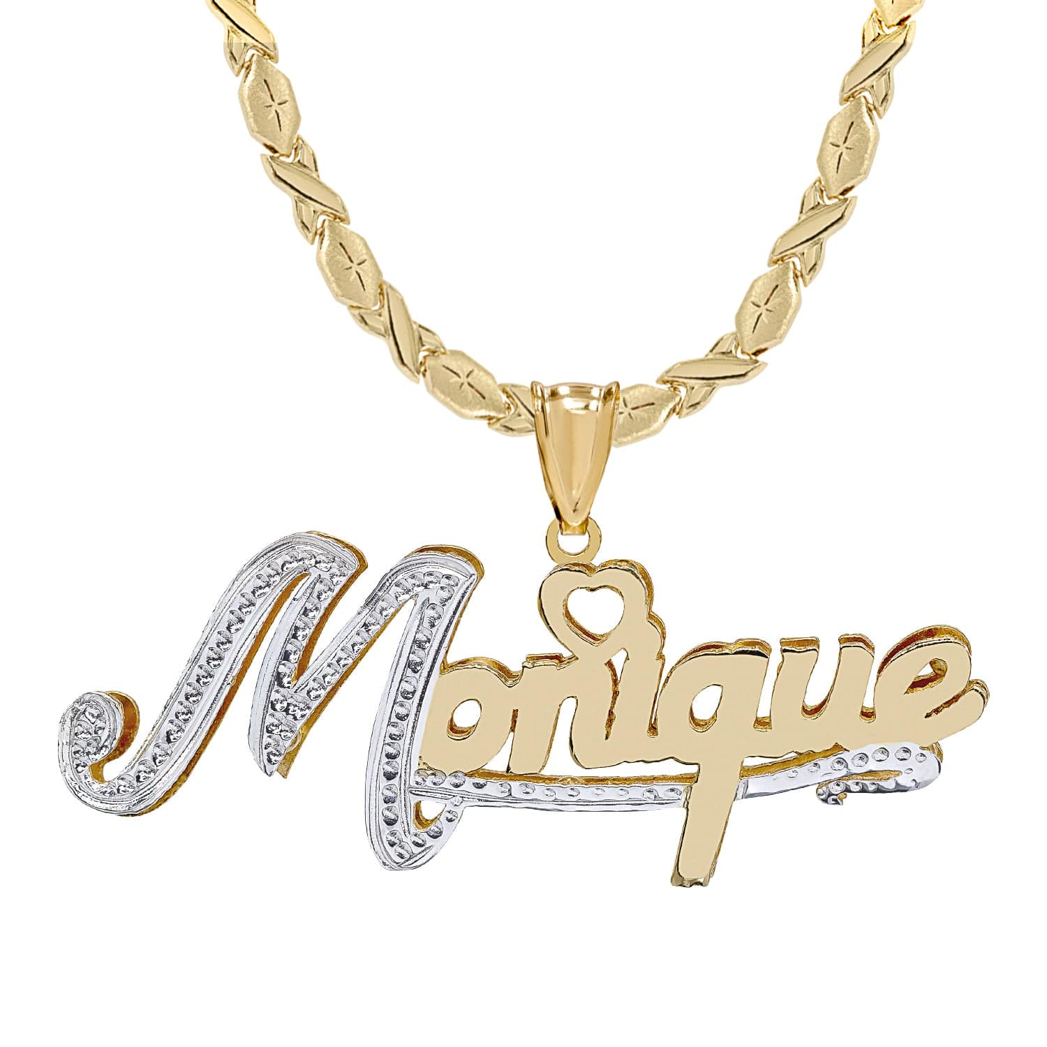 14k Gold over Sterling Silver / Xoxo Chain Double Plated Nameplate Necklace with Xoxo chain