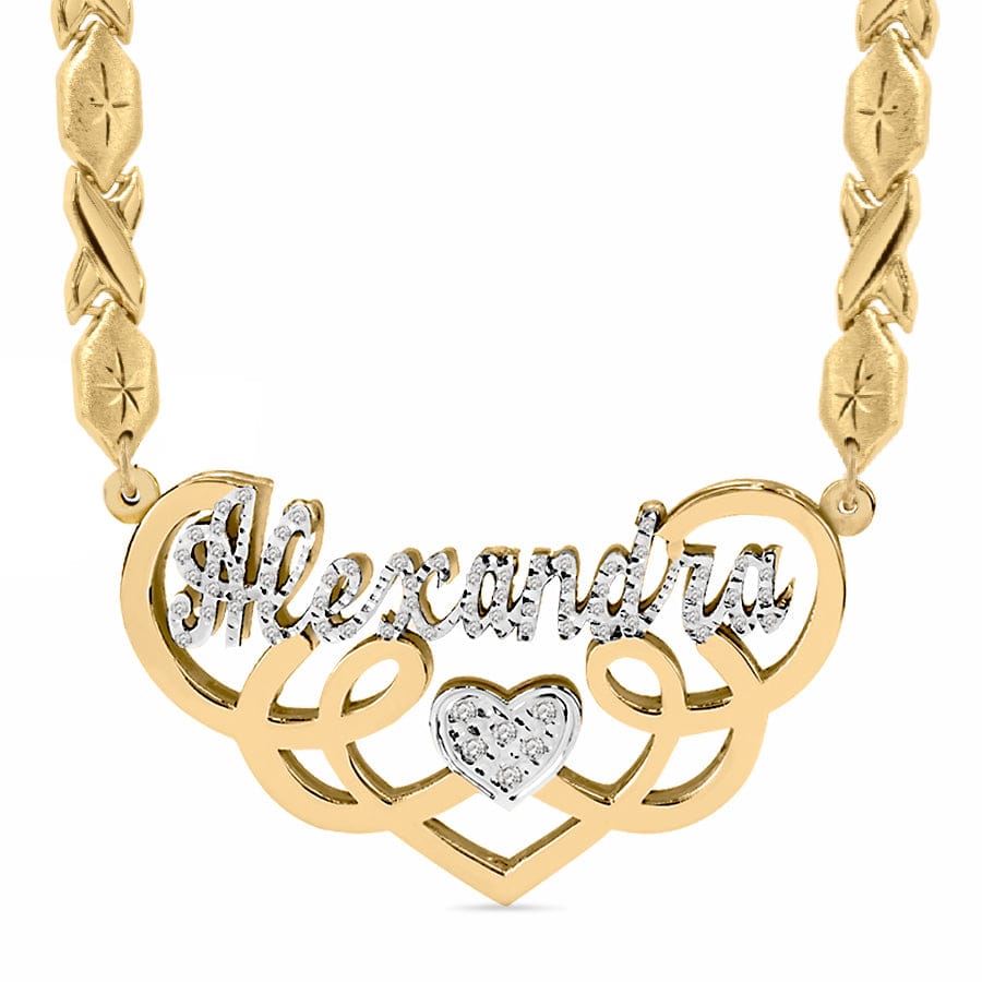 14K Gold over Sterling Silver / Xoxo Chain Fancy Double Plated Name Necklace "Alexandra" with Xoxo chain
