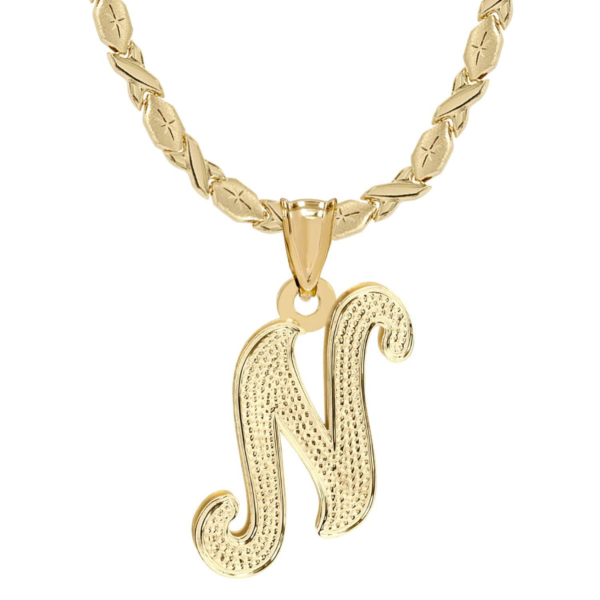14K Gold over Sterling Silver / Xoxo Chain Initial Necklace - Double Plated with Beaded Finish with Xoxo chain