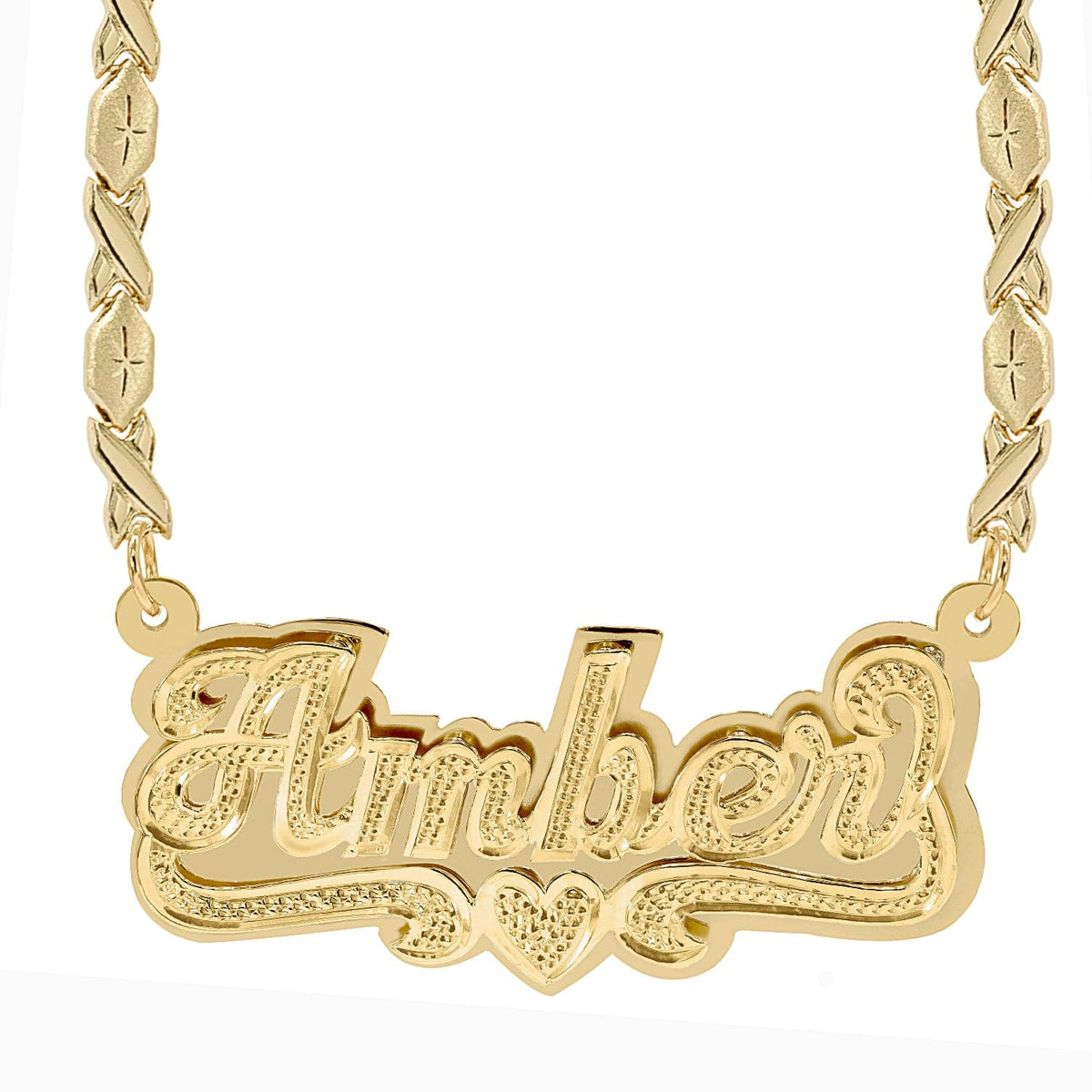 14k Gold over Sterling Silver / Xoxo Chain Personalized Double Plated Name Necklace &quot;Amber&quot; with Xoxo chain