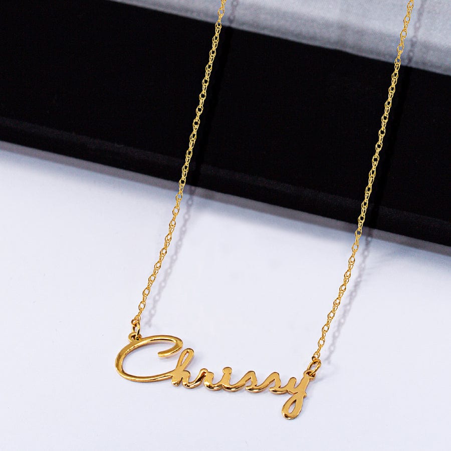 14K Solid Gold / Link chain / 16&quot; 10K Gold Dainty Name Necklace