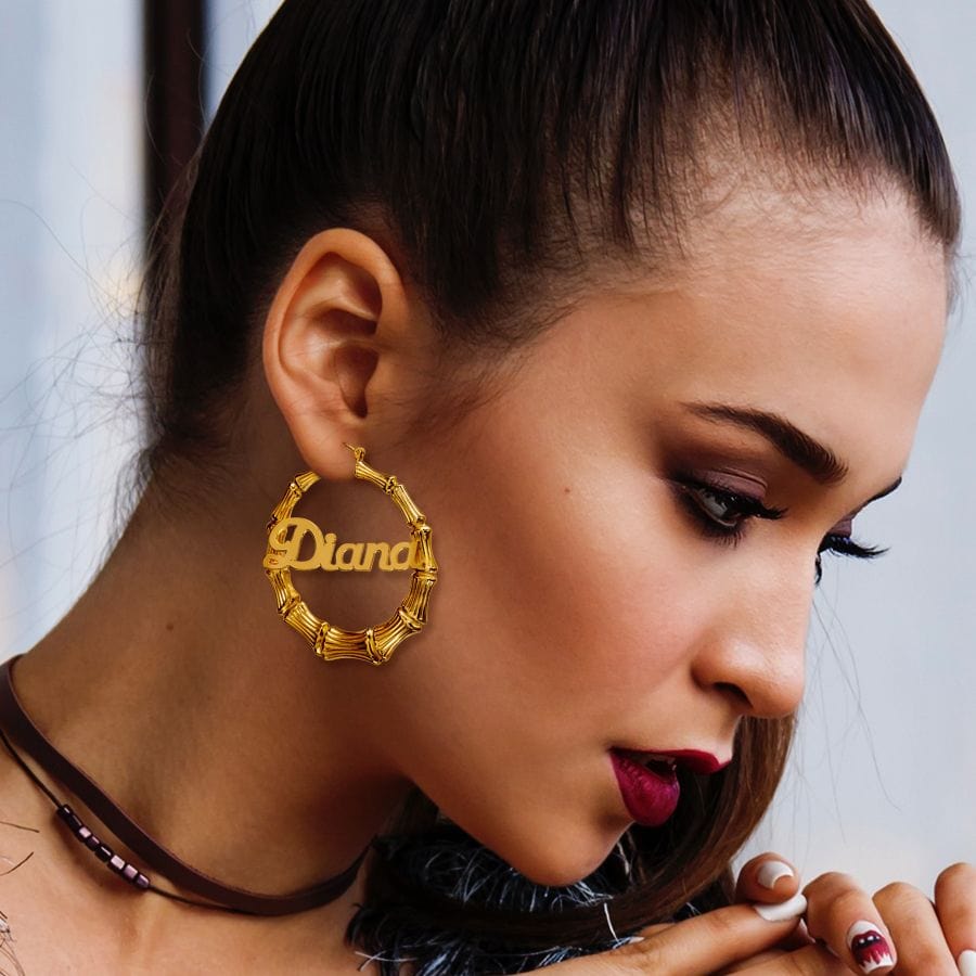 Gold Plated 2" Bamboo Name Earrings