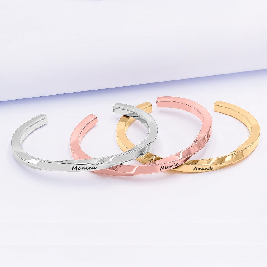 2 Bangles Twisted Engraved Stainless Steel Cuff Bangle