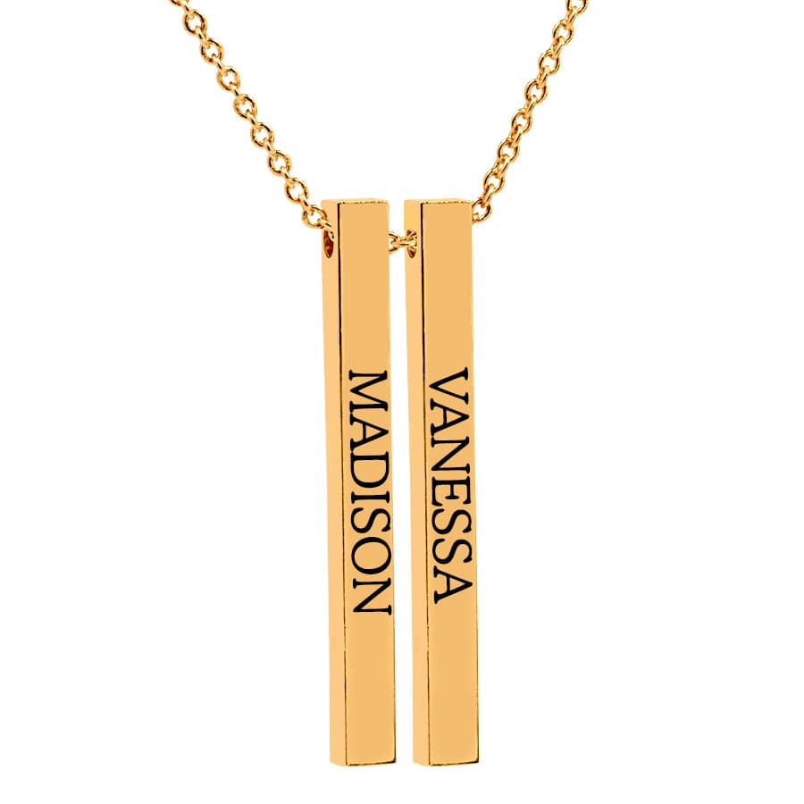 2 Name Bars / Gold Plated / 16&quot; Link Chain Hanging Name Bar Necklace