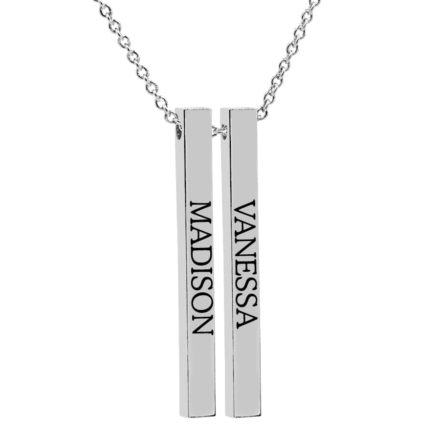 2 Name Bars / Silver Plated / 16&quot; Link Chain Hanging Name Bar Necklace