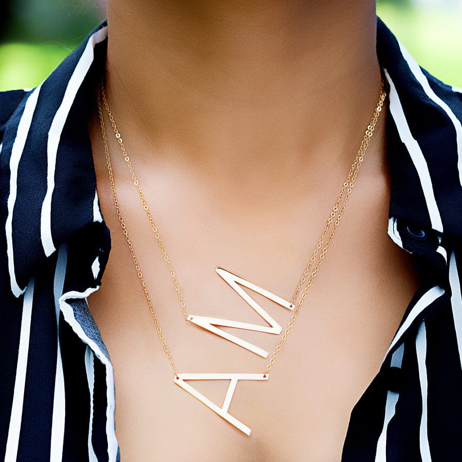 herringbone + paperclip + goddess initial necklace layering set – Cuffed by  Nano LLC