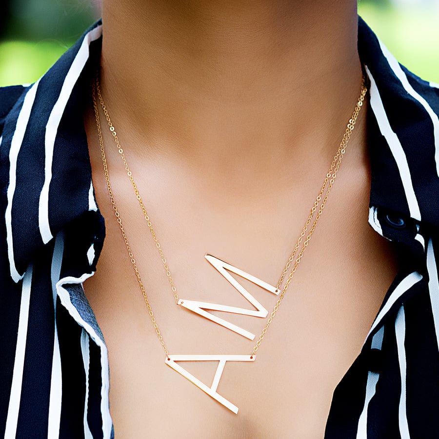 2 Silver Plated Initials / 16+2" Two 1.5" Layered Initial Necklaces