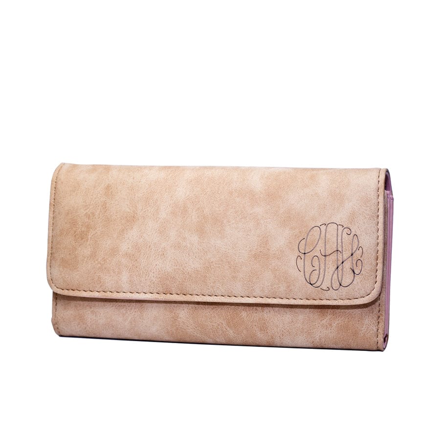 3 Initials / Beige Personalized Leather Clutch