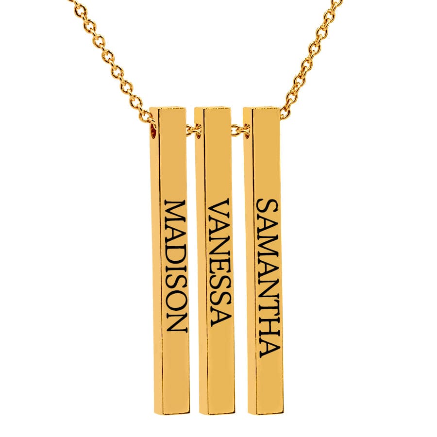 3 Name Bars / Gold Plated / 16&quot; Link Chain Hanging Name Bar Necklace