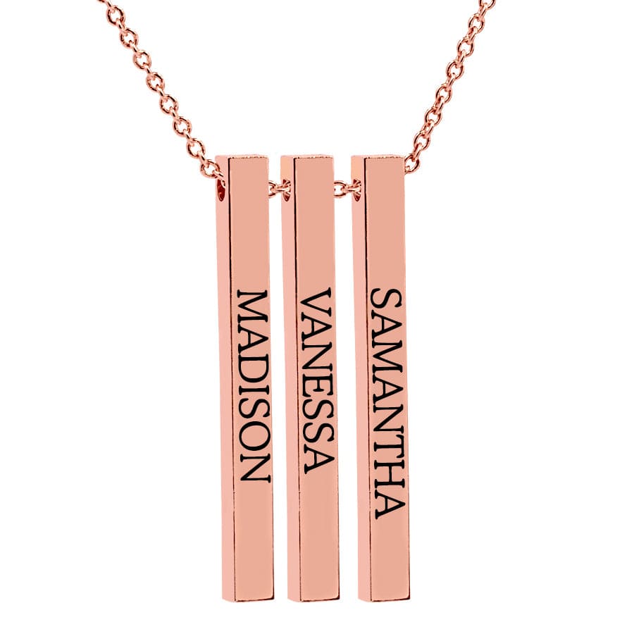 3 Name Bars / Rose Gold / 16&quot; Link Chain Hanging Name Bar Necklace