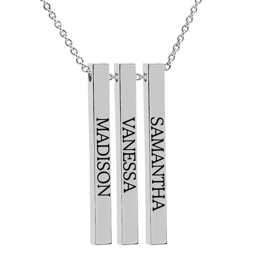 3 Name Bars / Silver Plated / 16&quot; Link Chain Hanging Name Bar Necklace