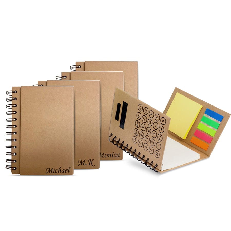 5 Personalized notebooks with calculator, sticky notes, and flags
