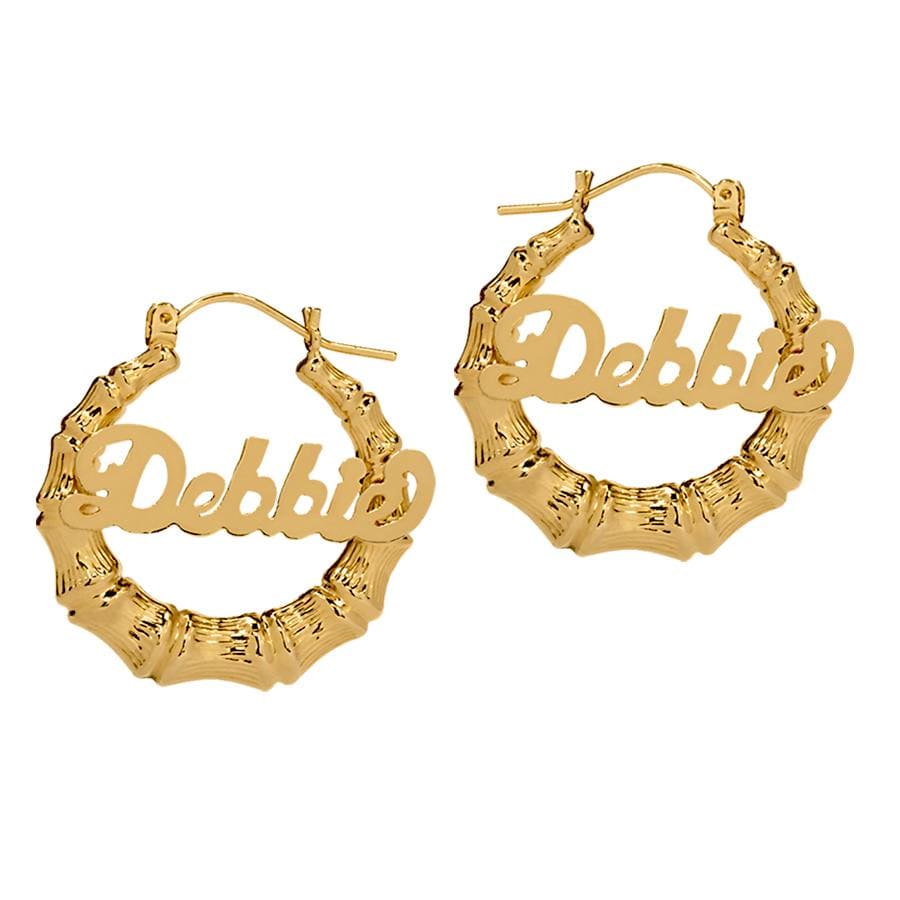 Bamboo (Debbie) / 14K Gold over Sterling Silver Name Hoop Earrings - Classic