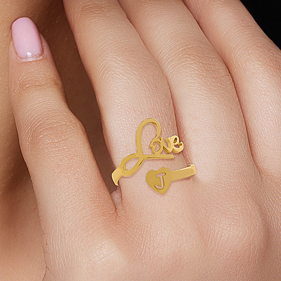 Gold Plated / Small / Blessed "Blessed" With Initial Adjustable Ring