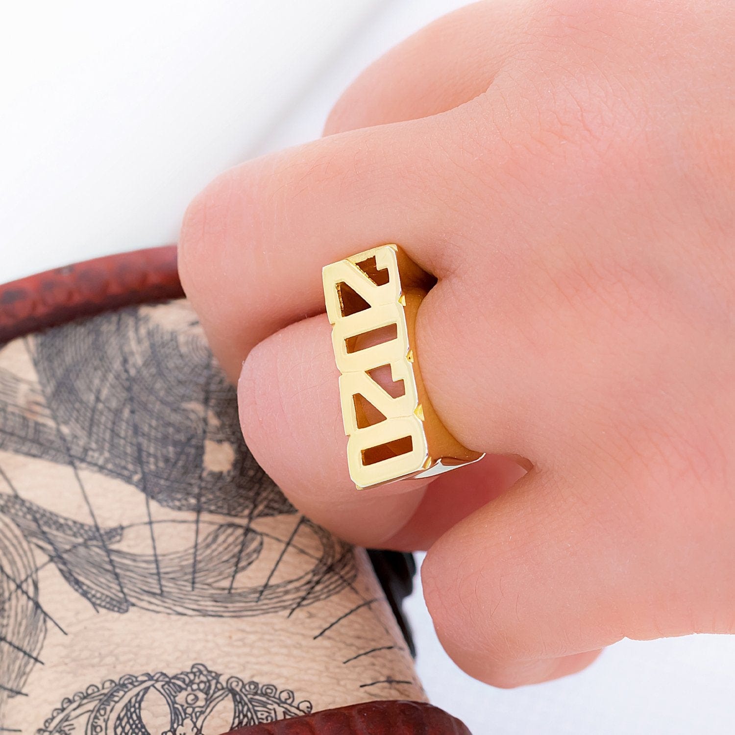 14K Gold over Sterling Silver Block Year Ring