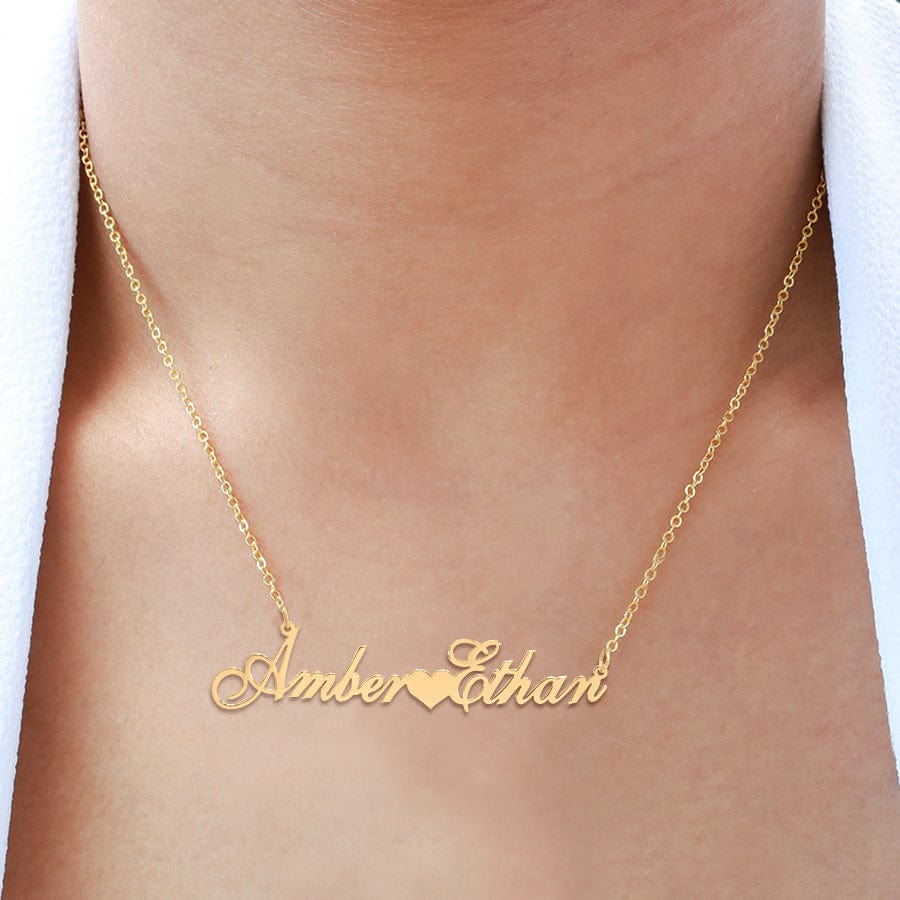 Gold Plated / Link chain Couple's Name Necklace with Heart