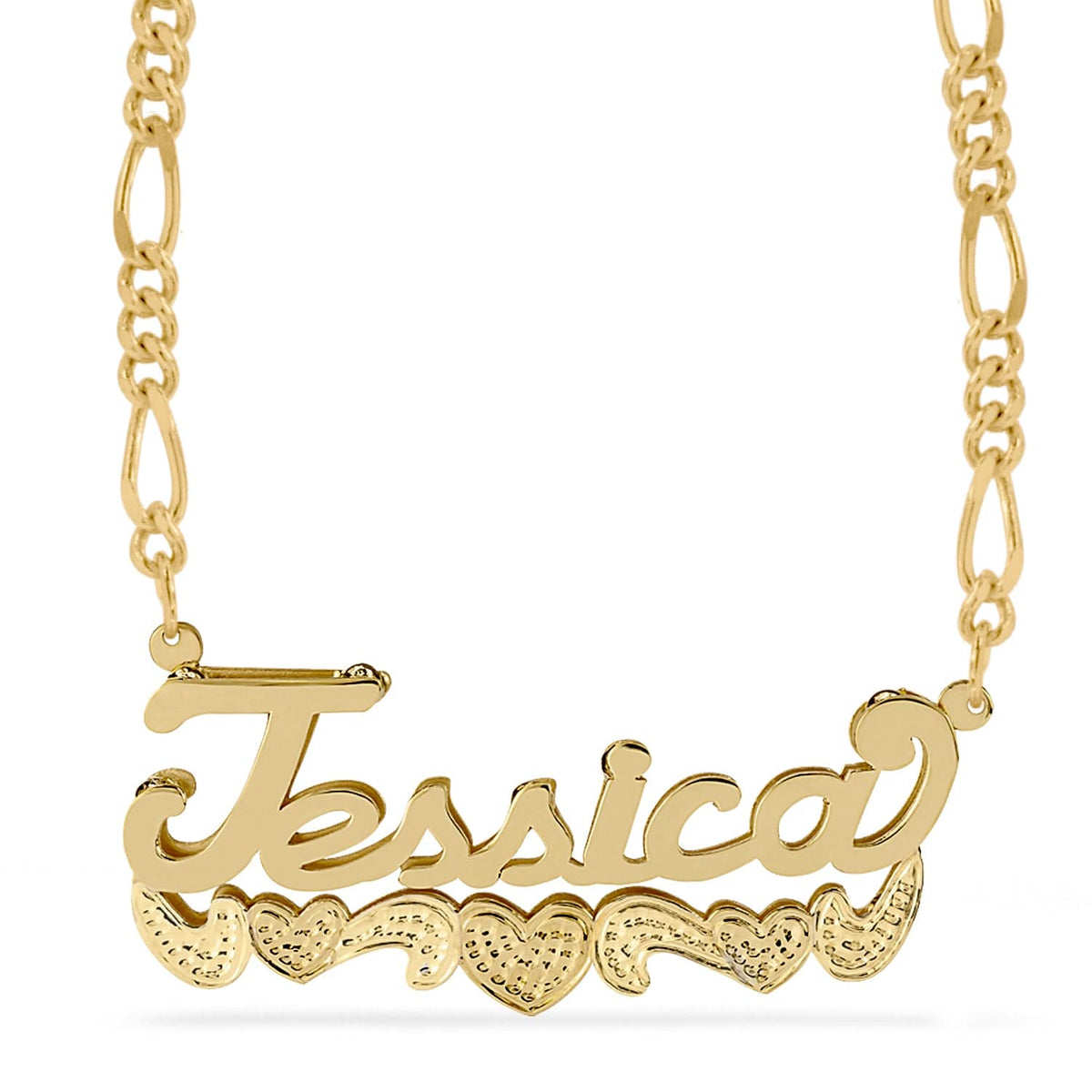 Double Name Necklace w/Beading-Rhodium &quot;Jessica&quot;