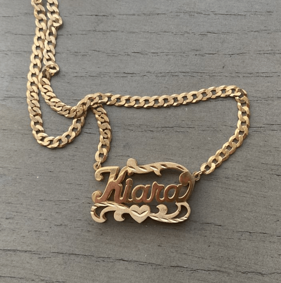 14K Gold over Sterling Silver / Cuban Chain Double Plated Name Necklace "Nichole" w/  Diamond-cut and Cuban chain